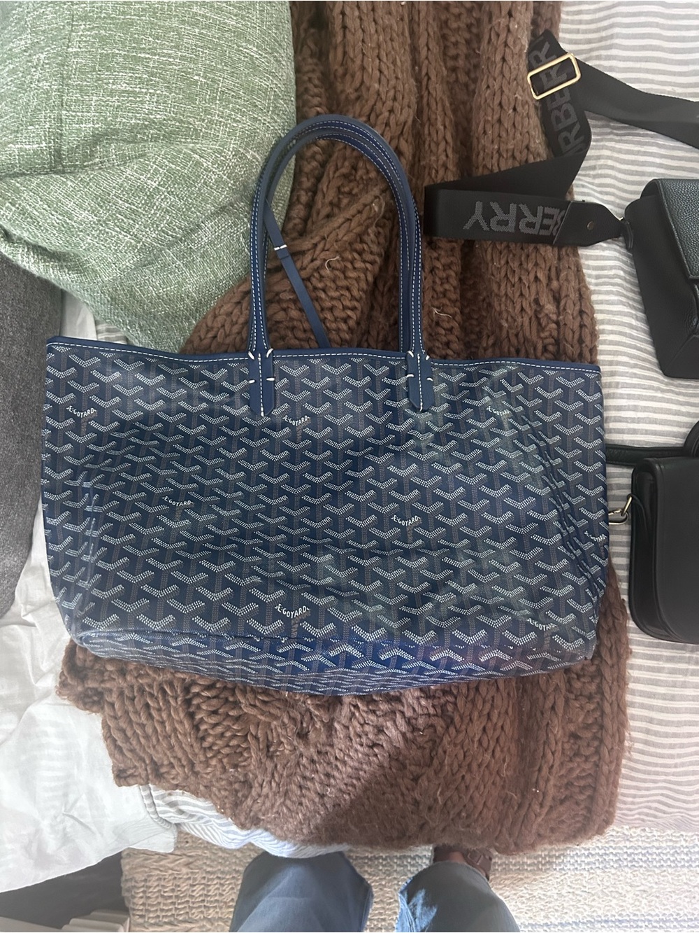 Designer inspired blue Patterned Tote Bag - Women